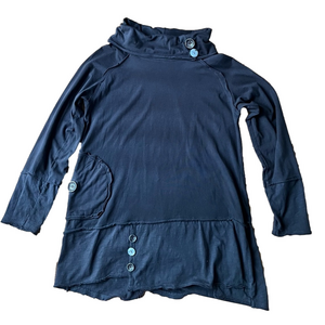 NEON BUDDHA charcoal gray long sleeved cotton blend tunic, size XS apparently 🙄